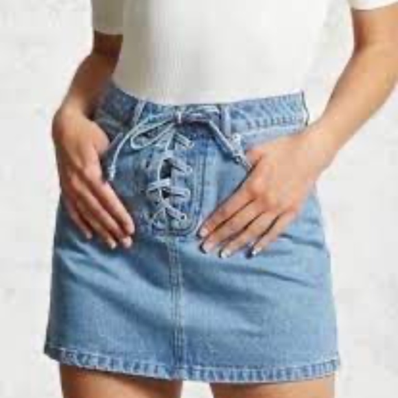 Lace up Denim Skirt - Picture 1 of 5